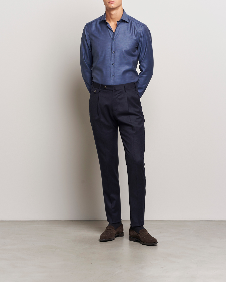 Mies |  | Stenströms | Slimline Twill Contrast Cut Away Shirt Navy