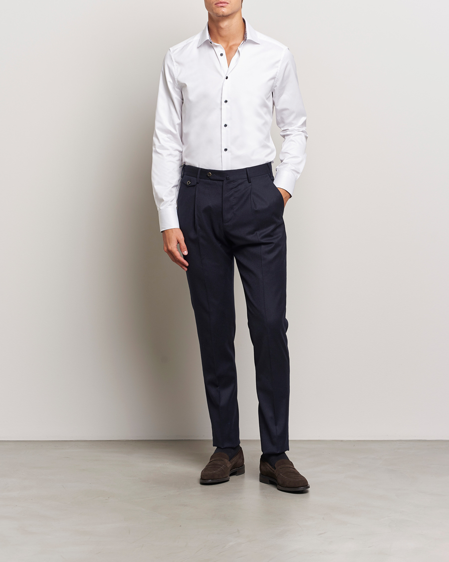 Mies | Tumma puku | Stenströms | Slimline Twill Flower Contrast Shirt White