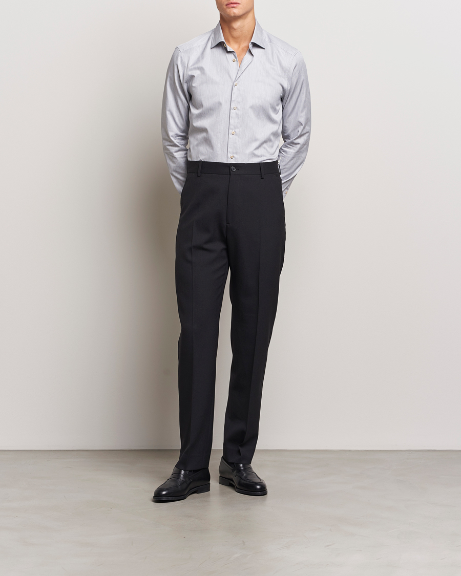 Mies | Viralliset | Stenströms | Slimline Twill Melange Cut Away Shirt Grey