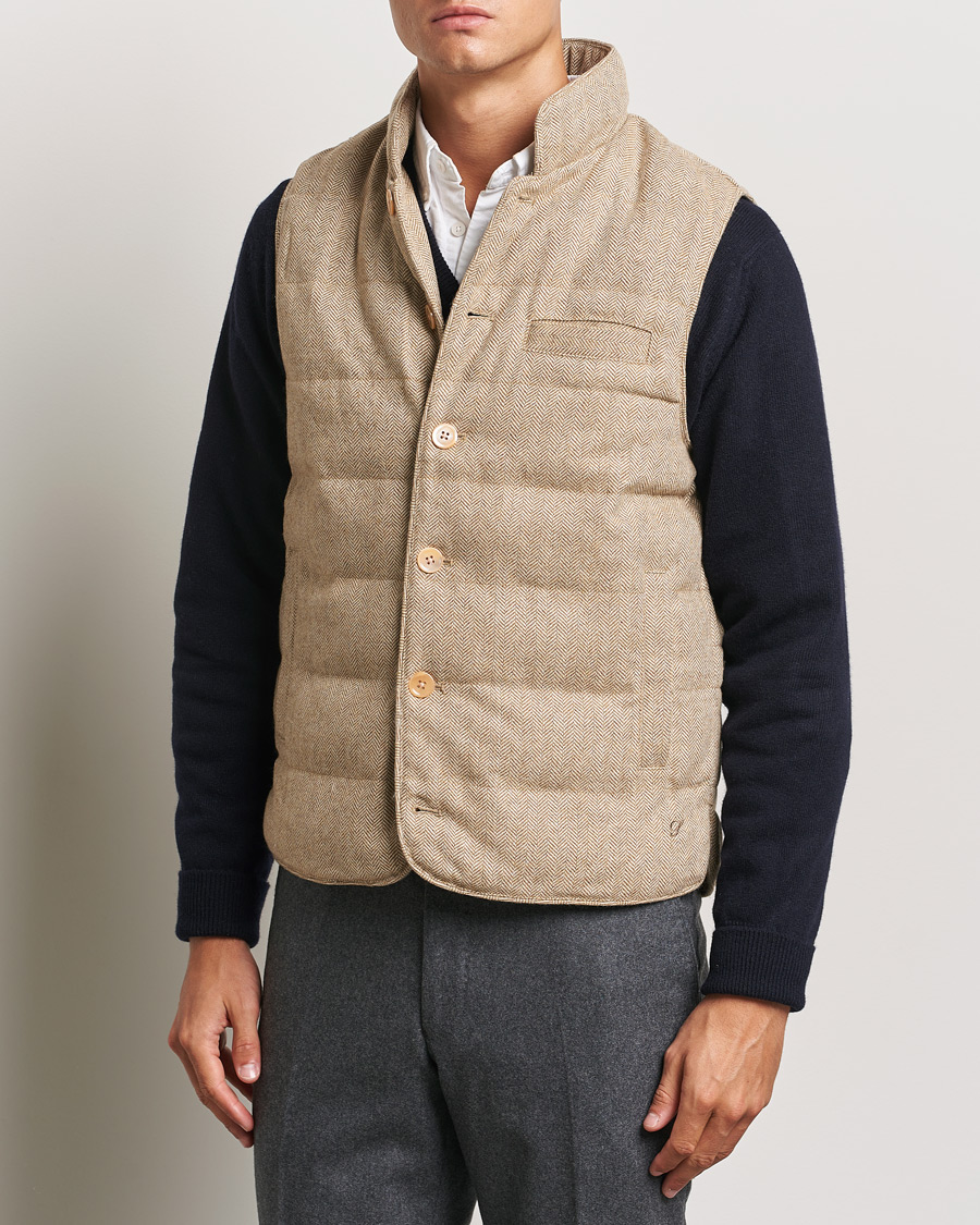 Mies |  | Stenströms | Padded Herringbone Wool Vest Brown