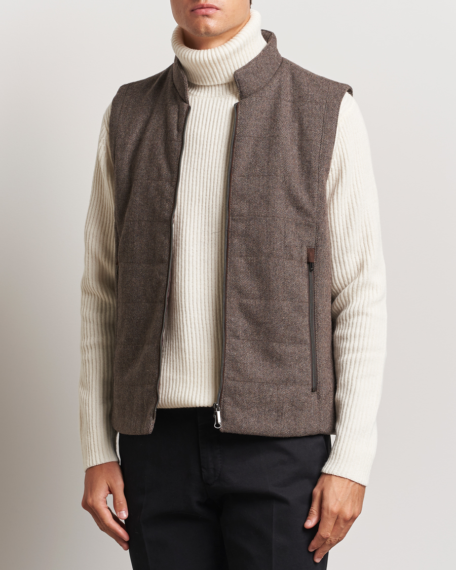 Mies |  | Stenströms | Alcantara Detail Herringbone Wool Vest Dark Brown