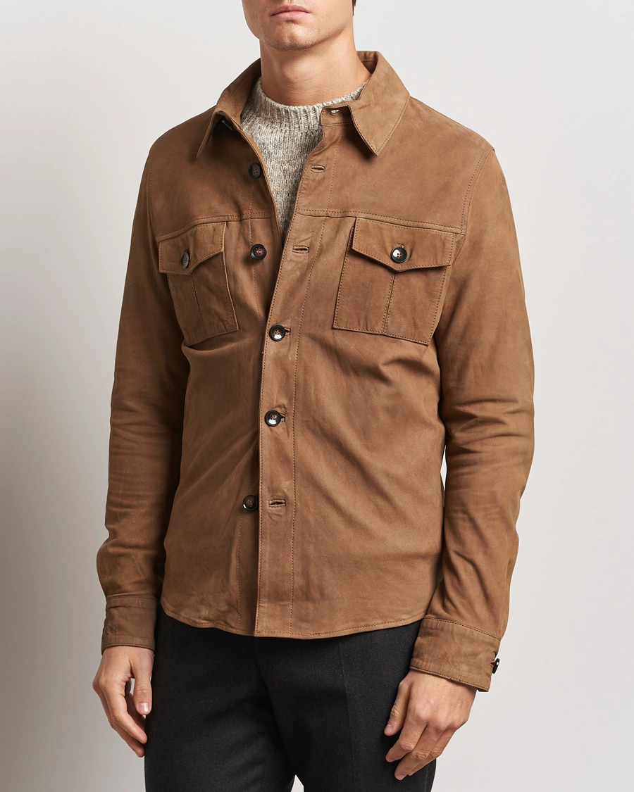 Mies |  | Stenströms | Lamb Suede Overshirt Brown