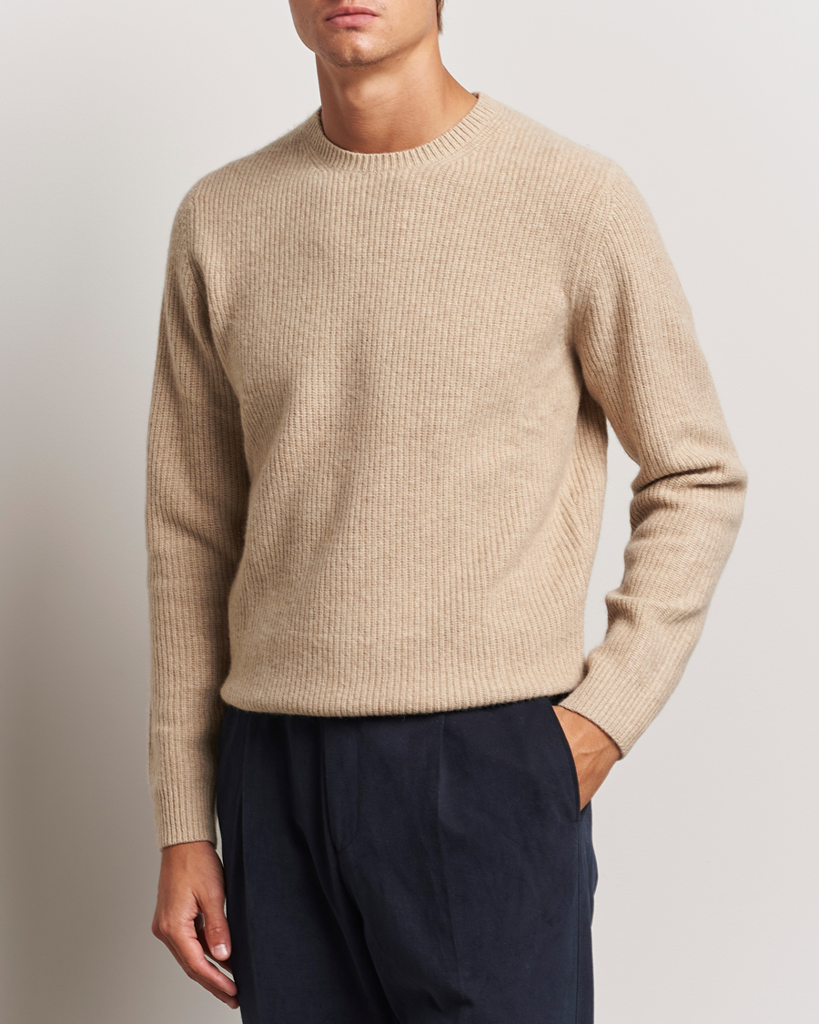 Mies |  | Stenströms | Knitted Ribbed  Yak/Merino Sweater Beige