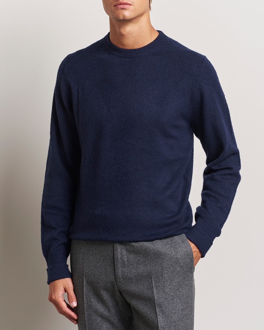 Mies | Business & Beyond - Formal | Stenströms | Brushed Merino Crew Neck Navy