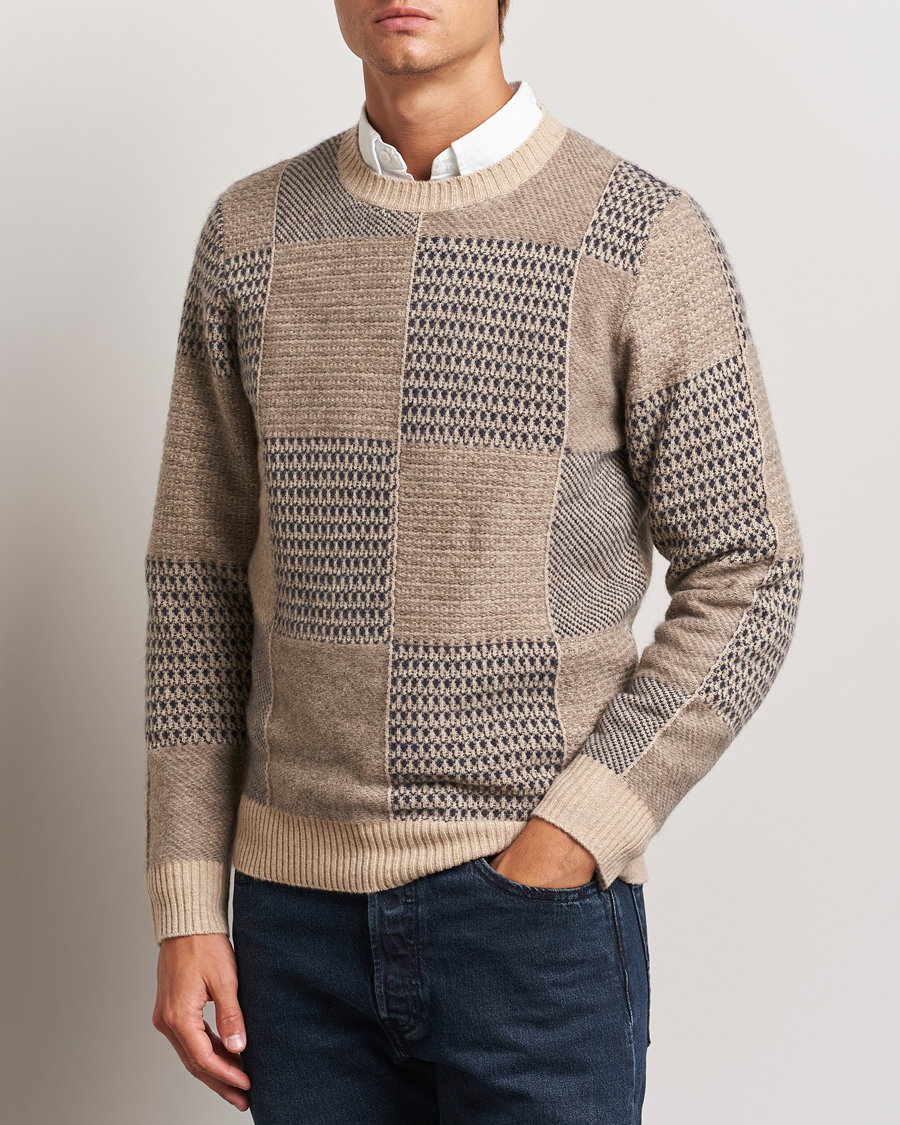 Mies |  | Stenströms | Patchwork Knitted Yak/Merino Crew Neck Brown