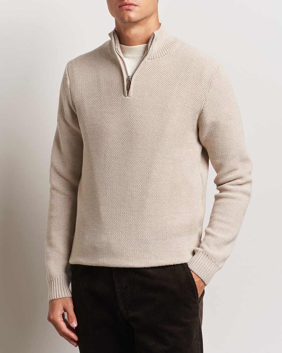 Mies |  | Stenströms | Chunky Merino Knitted Half Zip Beige