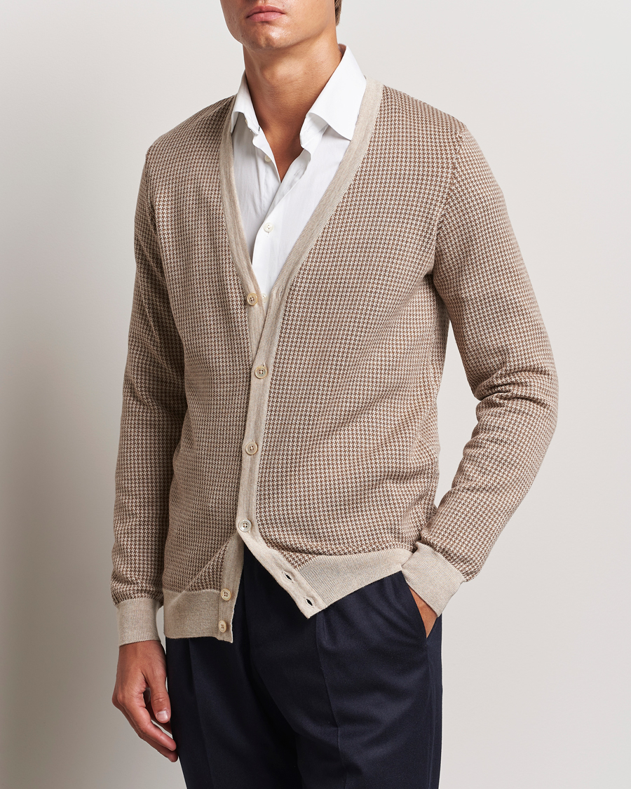 Mies |  | Stenströms | Pepita Merino Wool Cardigan Brown