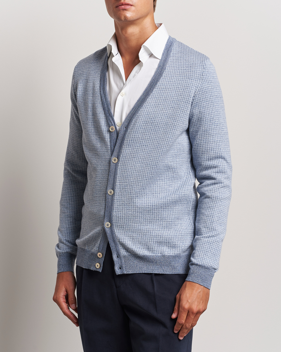 Mies |  | Stenströms | Pepita Merino Wool Cardigan Navy