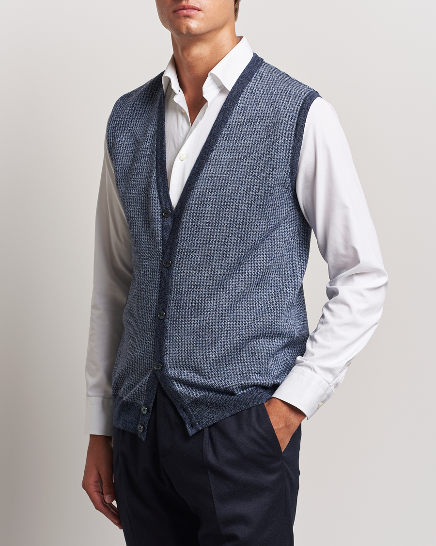 Mies |  | Stenströms | Pepita Merino Wool Vest Navy