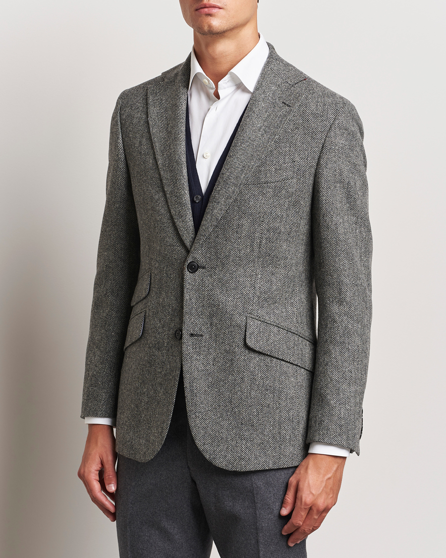 Mies |  | Walker Slater | Edward Lambswool Herringbone Blazer Dark Grey