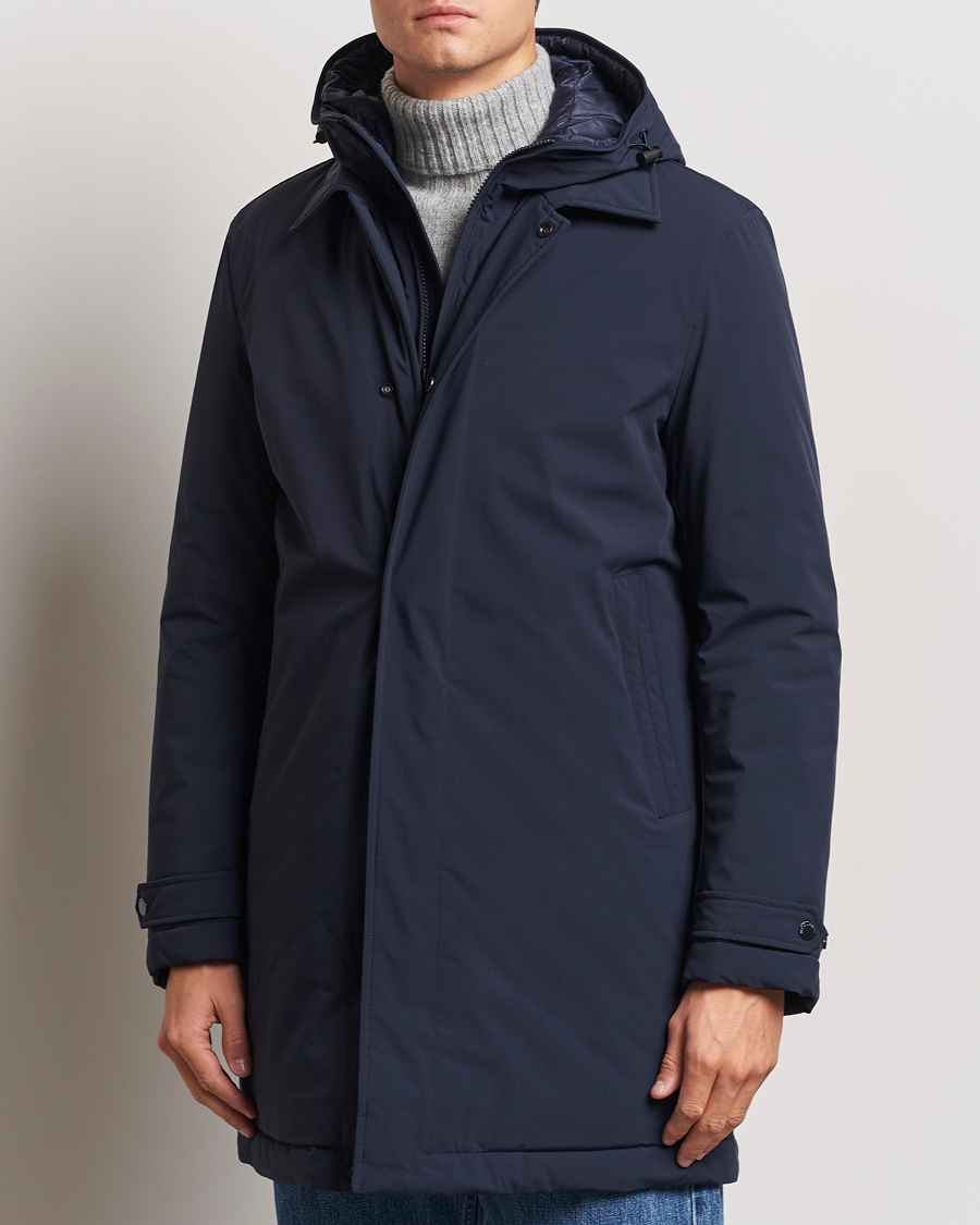 Mies | Päällystakit | Woolrich | Stretch 2 in 1 Padded Waterproof Carcoat Melton Blue