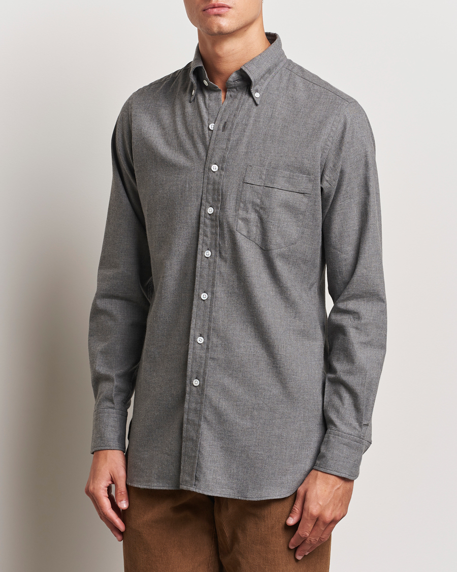 Mies |  | Drake\'s | Button Down Flannel Shirt Grey