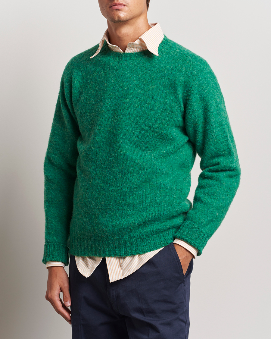 Mies |  | Drake\'s | Brushed Shetland Crew Pixie Green