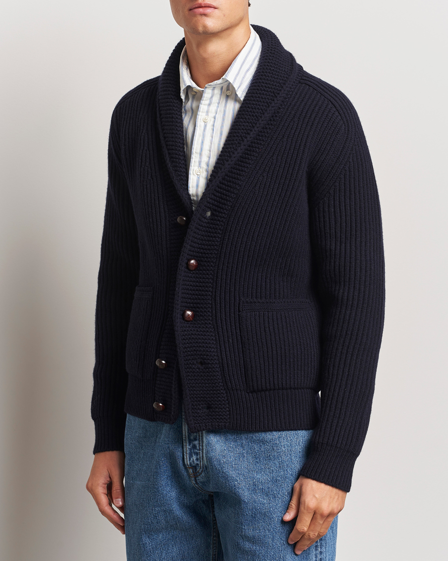 Mies |  | Drake\'s | Lambswool 6-Ply Shawl Collar Cardigan Navy