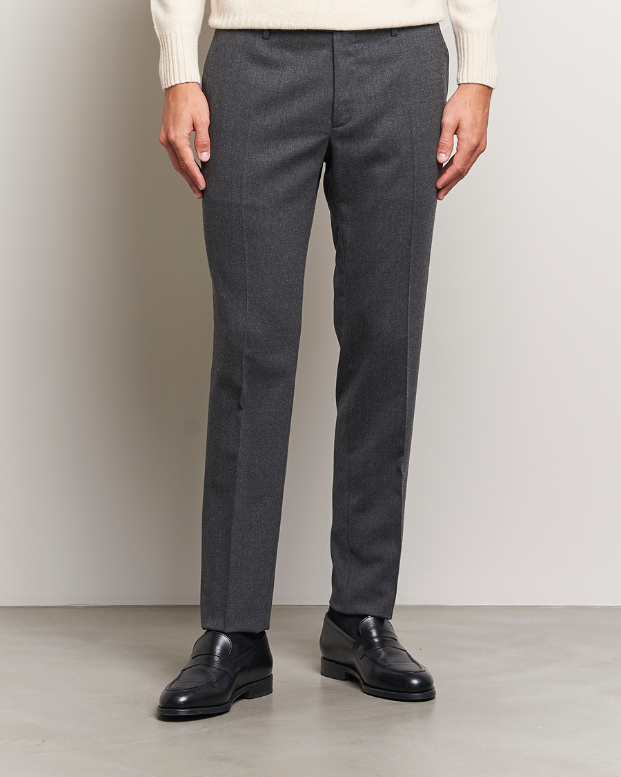 Mies | Slowear | Incotex | Silm Fit Washable Flannel Trousers Dark Grey