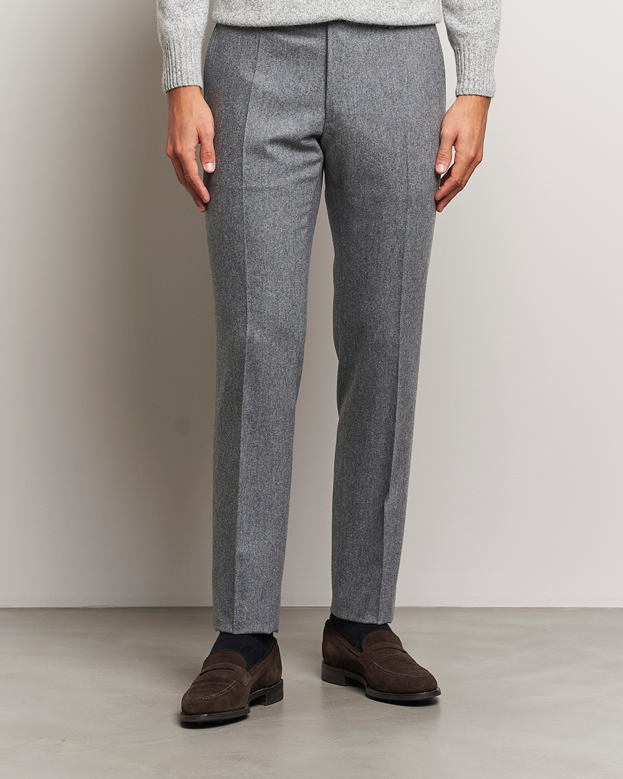 Mies |  | Incotex | Slim Fit Carded Flannel Trousers Grey Melange