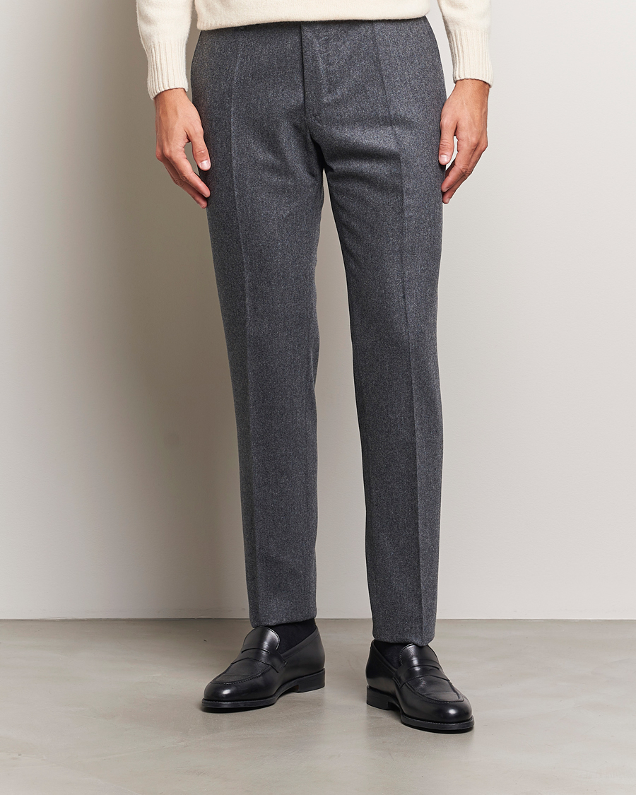 Mies |  | Incotex | Slim Fit Carded Flannel Trousers Dark Grey