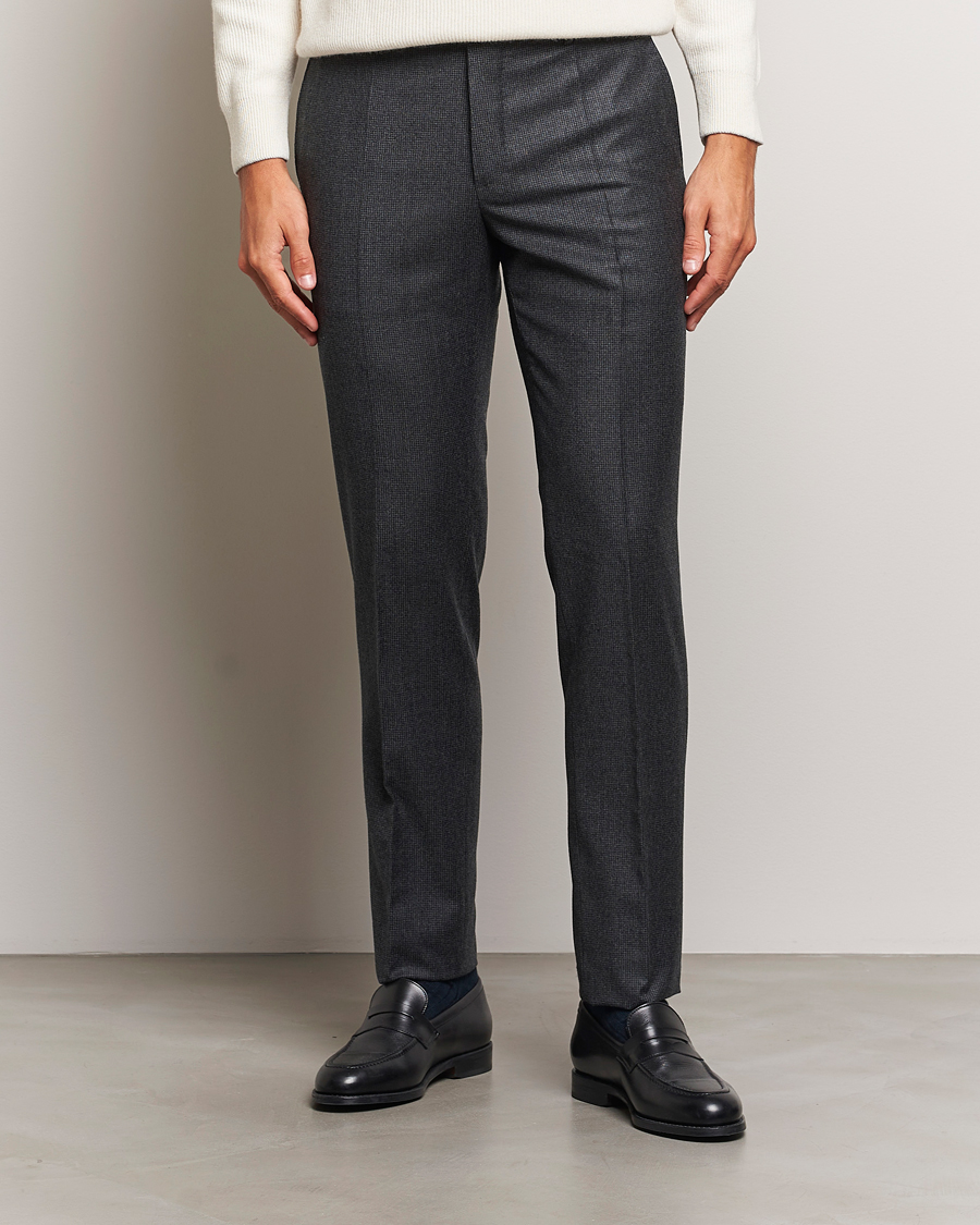 Mies | Slowear | Incotex | Slim Fit Houndstooth Flannel Trousers Light Grey