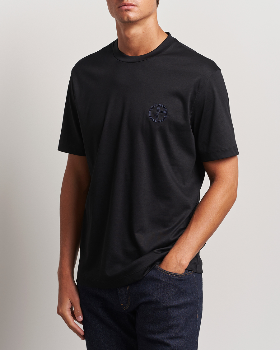 Mies |  | Giorgio Armani | Embroidered Monogram T-Shirt Black