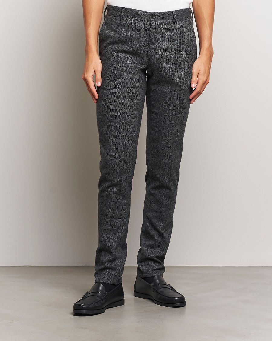 Mies |  | Incotex | Slim Fit Washed Wool Stretch Slacks Dark Grey