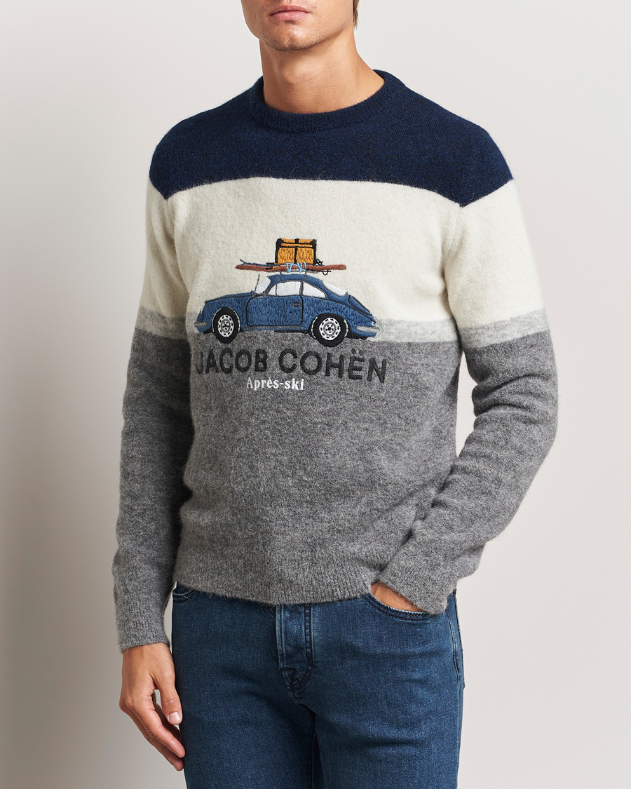 Mies |  | Jacob Cohën | Alpaca/Wool Embrodery Sweater Blue/White/Grey