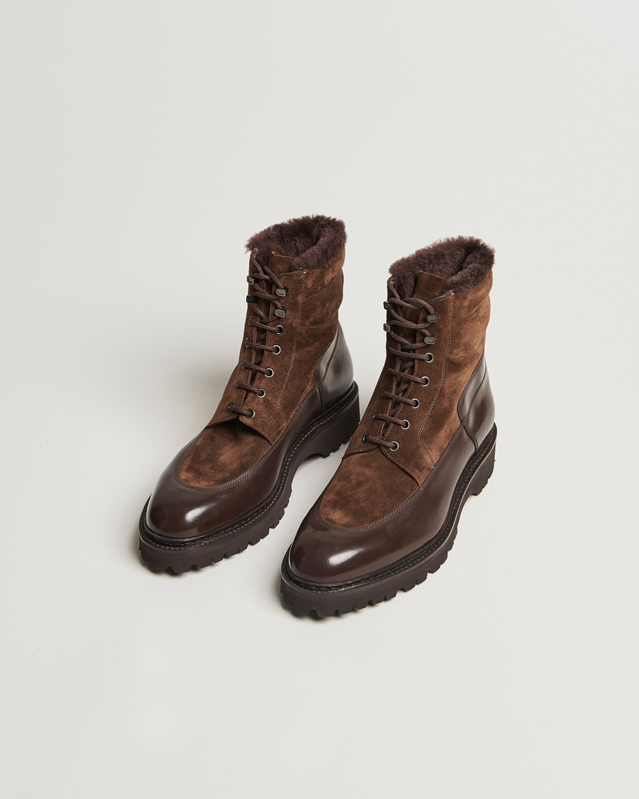 Mies |  | John Lobb | Peak Shearling Lined Boots Dark Brown