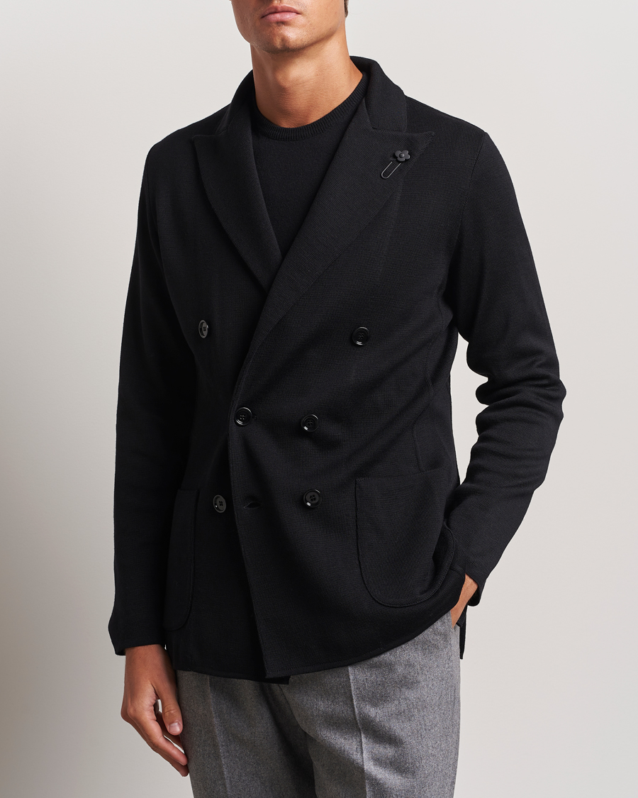 Mies | Vaatteet | Lardini | Knitted Double Breasted Wool Blazer Black