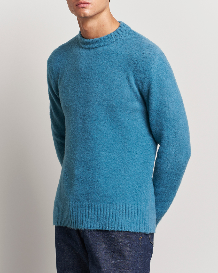 Mies | Piacenza Cashmere | Piacenza Cashmere | Brushed Wool Crew Neck Sky Blue
