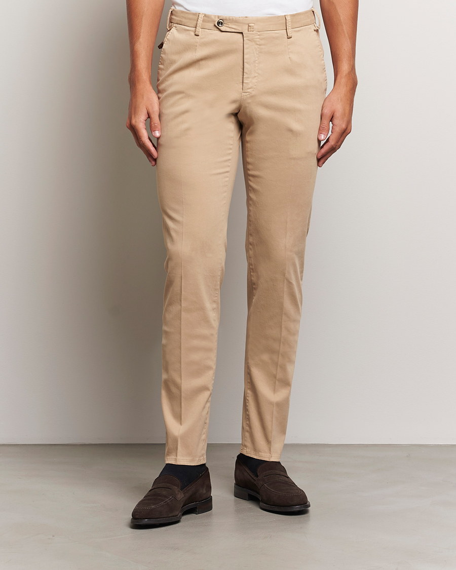 Mies |  | PT01 | Slim Fit Pleated Cotton Trousers Beige