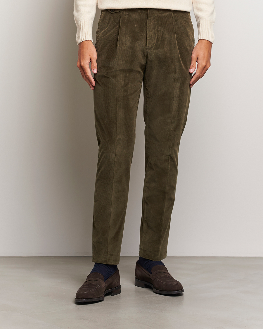Mies | Vaatteet | PT01 | Slim Fit Corduroy Trousers Dark Green
