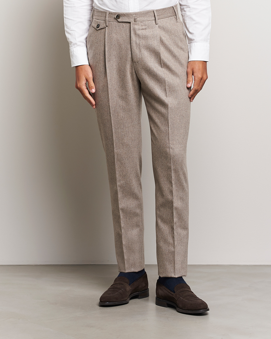 Mies | Flanellihousut | PT01 | Slim Fit Pleated Wool/Cashmere Trousers Beige