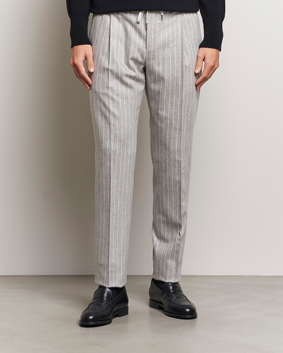 Mies |  | PT01 | Slim Fit Wool/Cashmere Drawstring Trousers Light Grey 