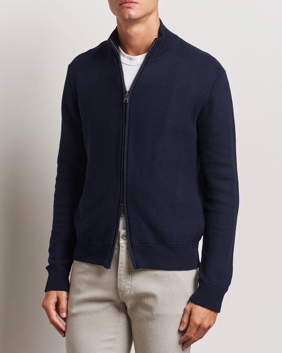 Mies | Full-zip | Ralph Lauren Purple Label | Cotton/Silk Full Zip Sweater Navy