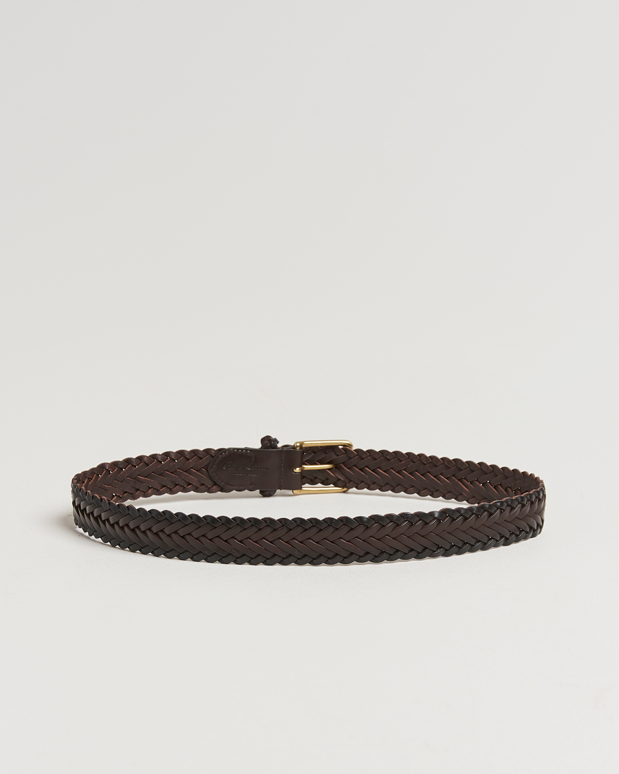 Mies |  | Ralph Lauren Purple Label | Braided Leather Belt Dark Brown Calf