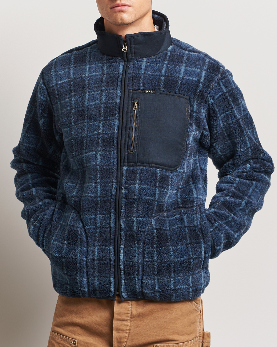 Mies |  | RRL | Gabe Fleece Full Zip Navy Plaid