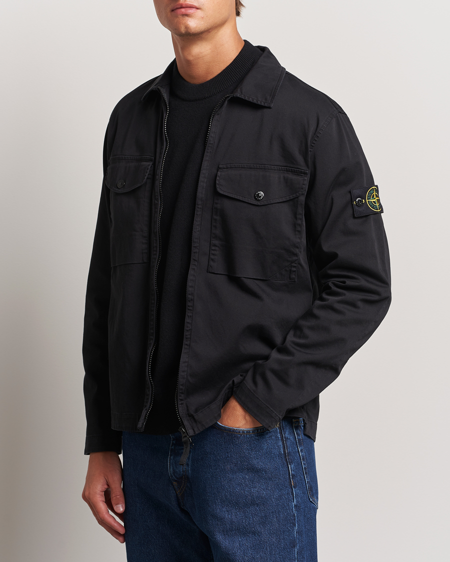 Mies | Rennot | Stone Island | Garment Dyed Cotton Zip Overshirt Black