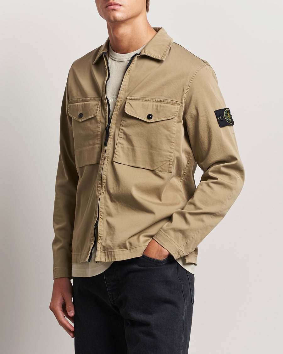 Mies |  | Stone Island | Garment Dyed Cotton Zip Overshirt Biscuit