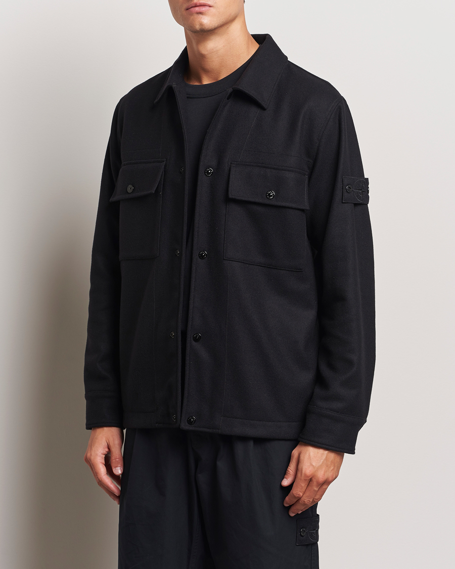 Mies |  | Stone Island | Ghost Wool/Nylon Flannel Overshirt Black