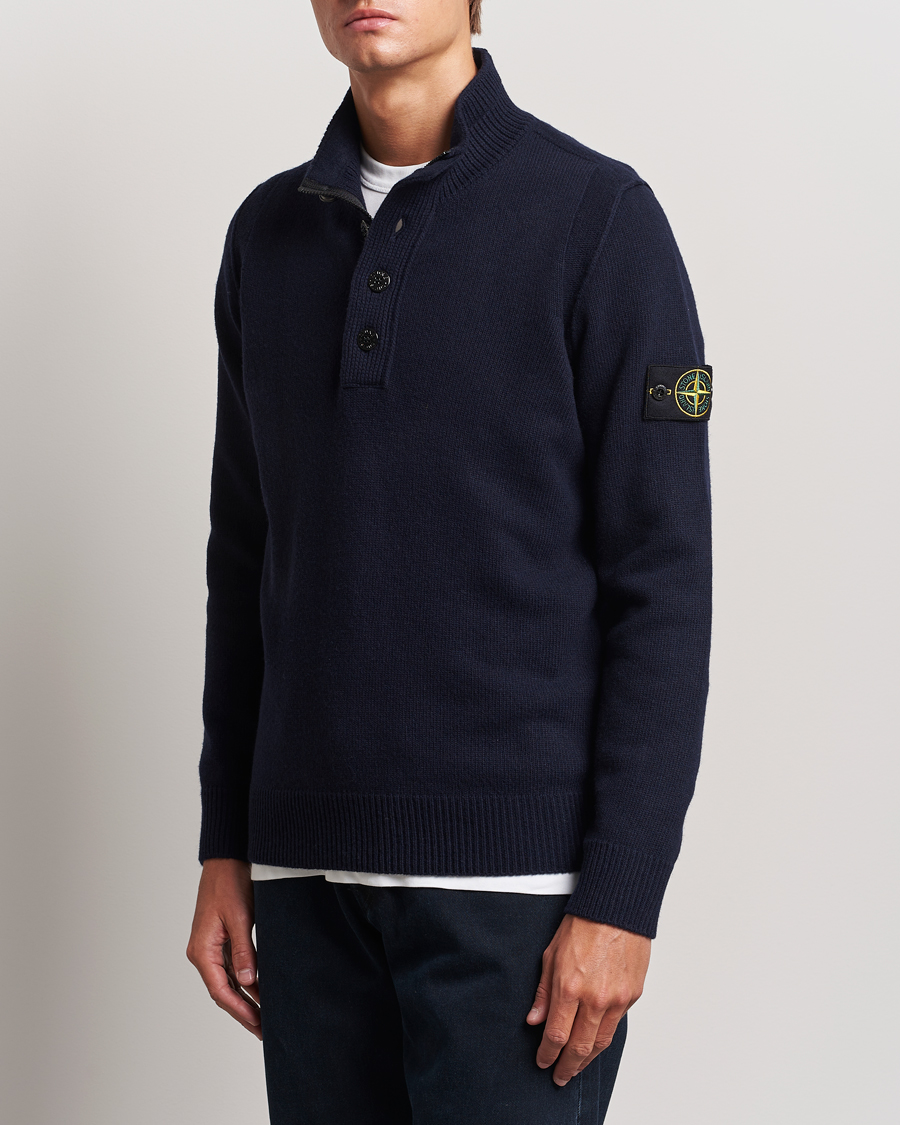 Mies |  | Stone Island | Knitted Lambswool Half Button Zip Navy Blue