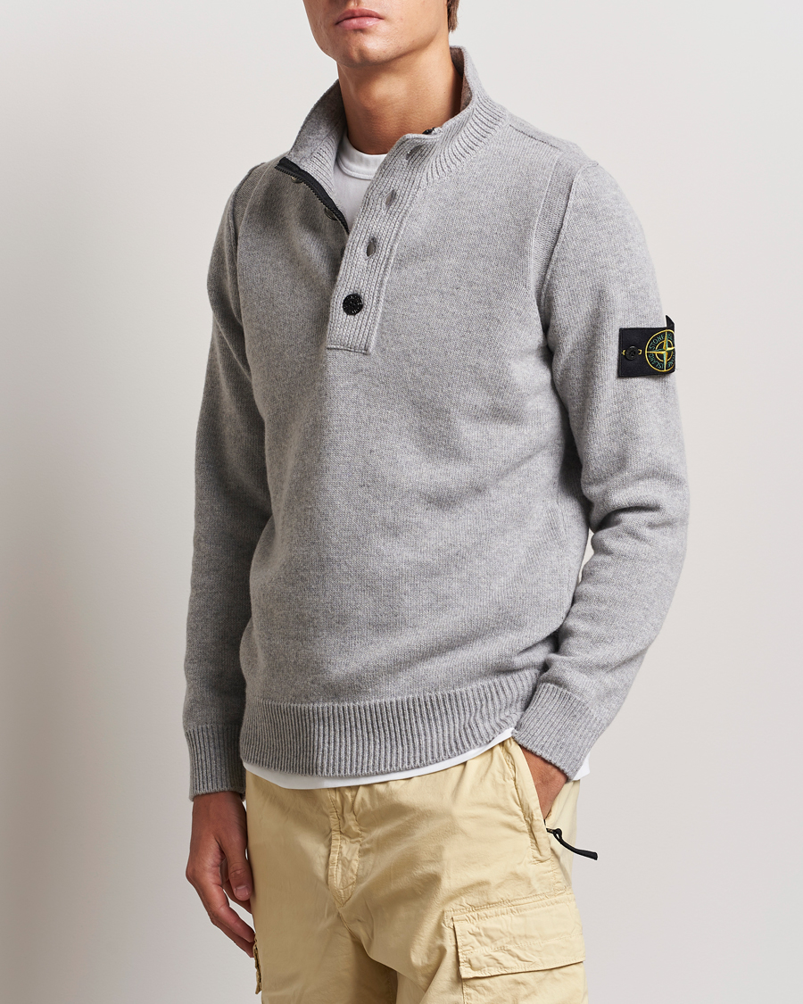 Mies |  | Stone Island | Knitted Lambswool Half Button Zip Melange Grey
