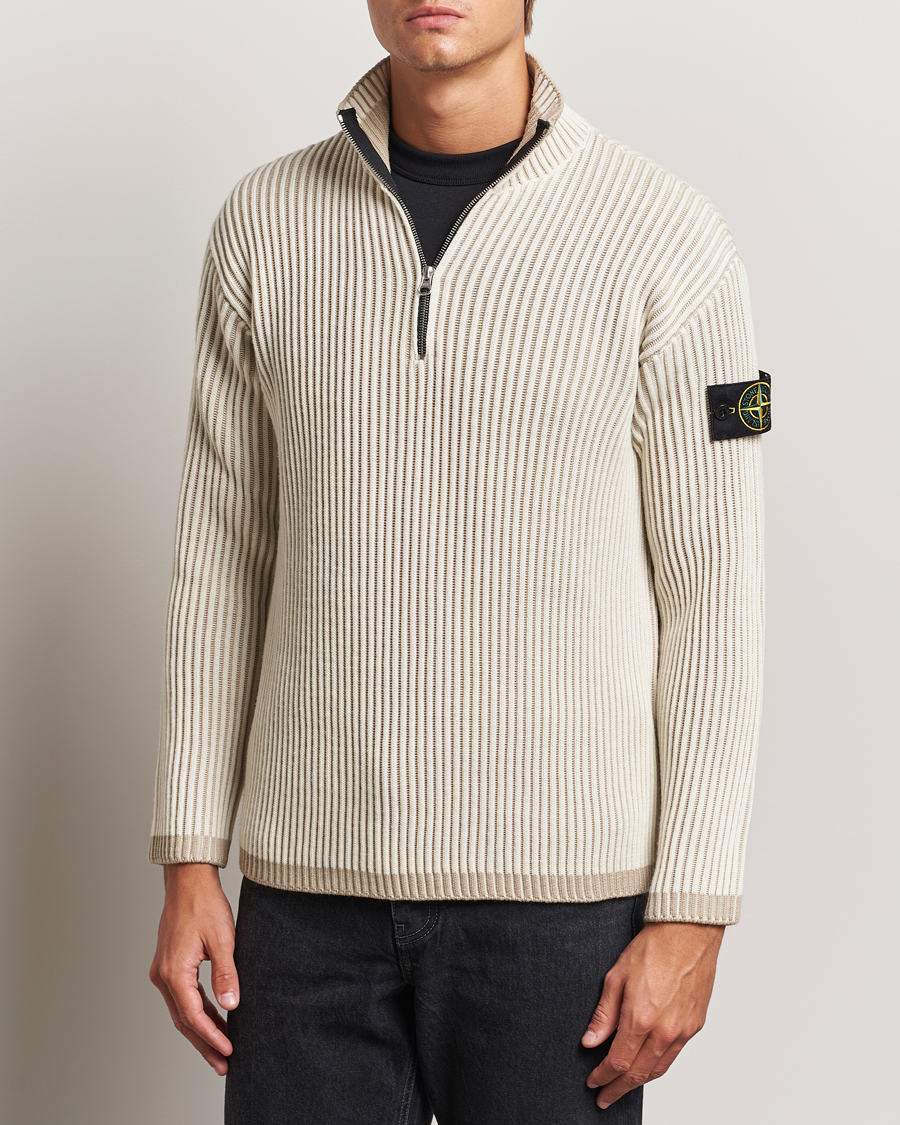 Mies |  | Stone Island | Full Rib Wool Half Zip Natural