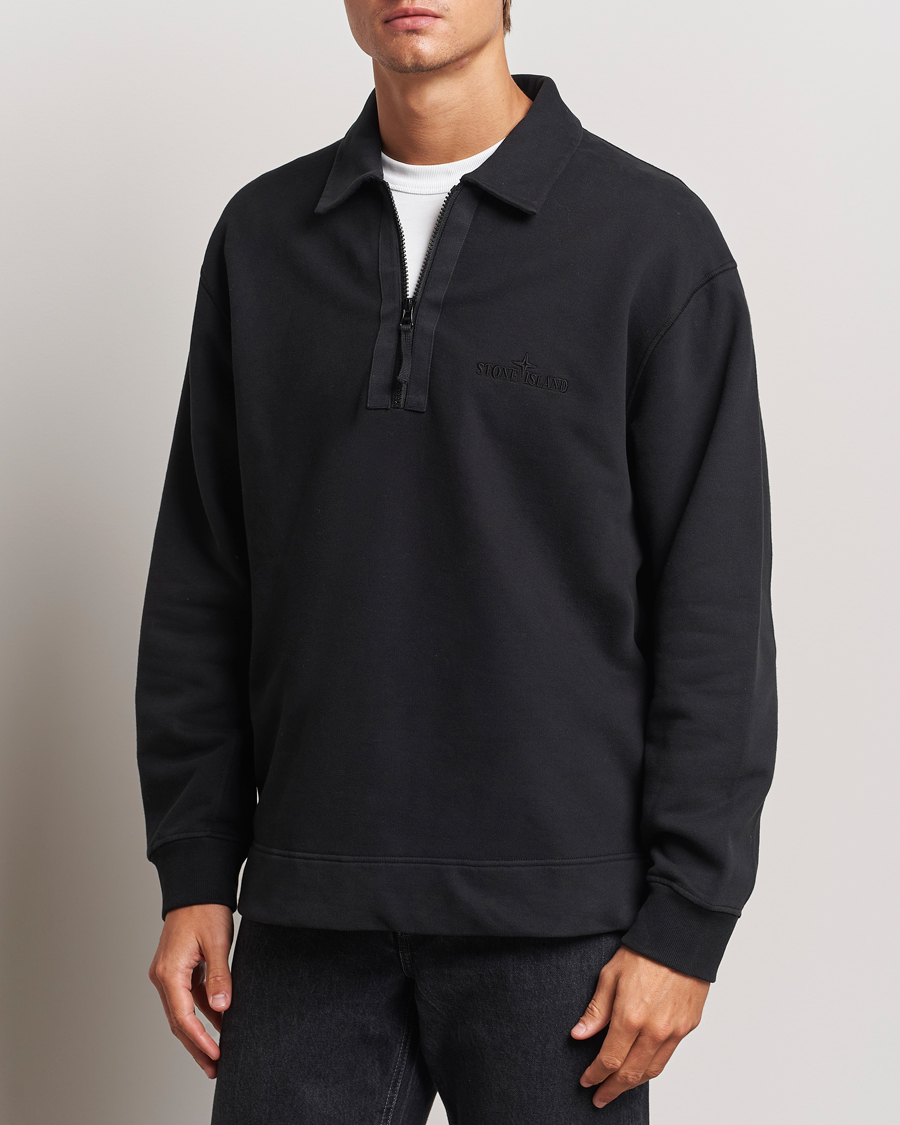 Mies |  | Stone Island | Garment Dyed Fleece Zip Polo Black