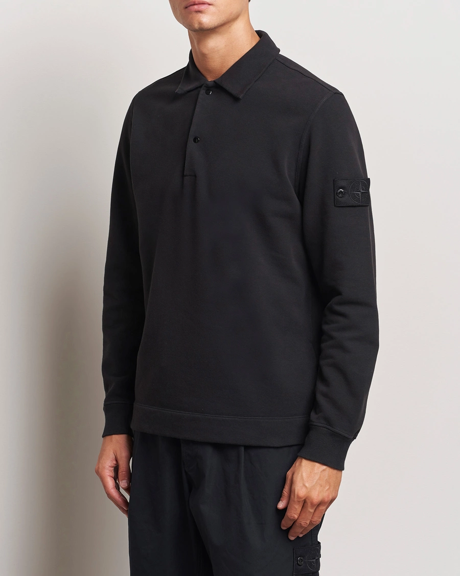 Mies |  | Stone Island | Ghost Organic Cotton Fleece Polo Sweatshirt Black