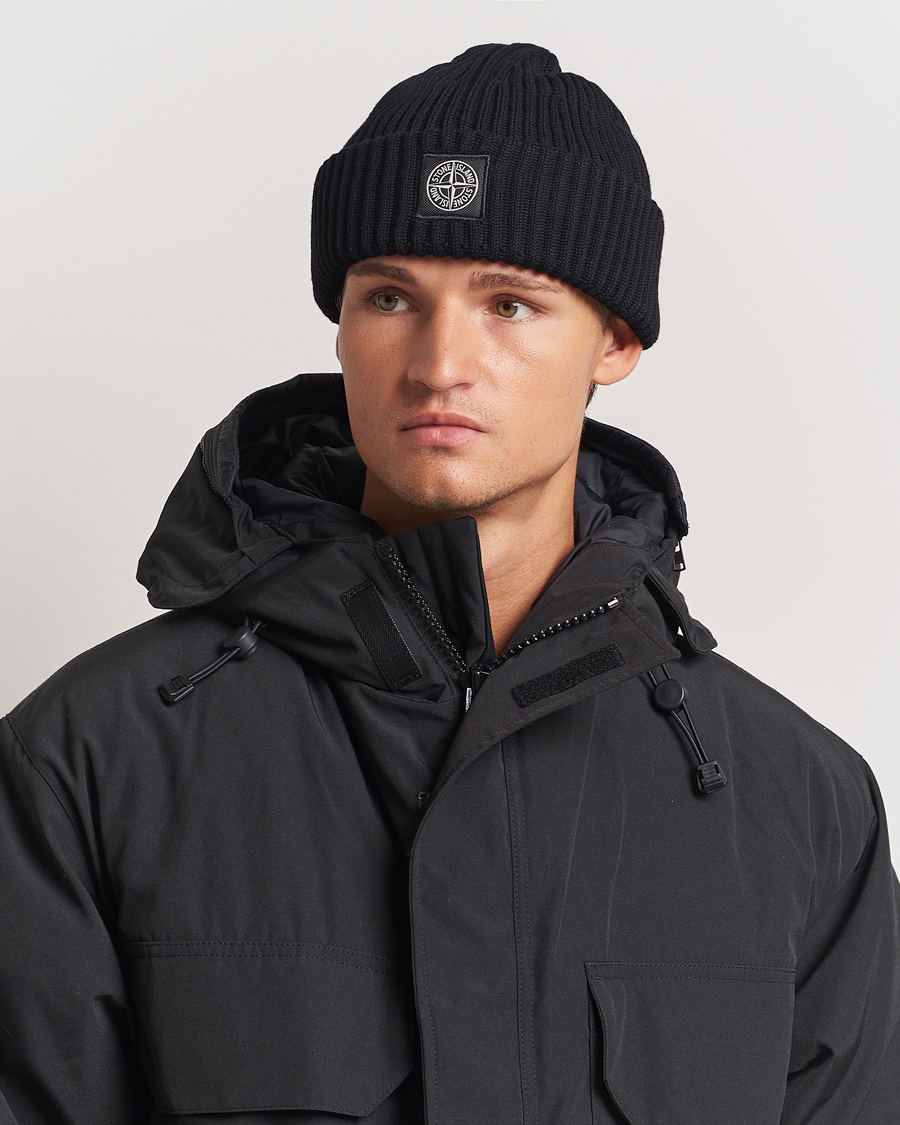 Mies | Pipot | Stone Island | Full Rib Wool Beanie Black