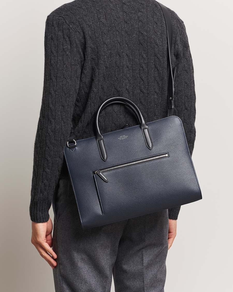 Mies |  | Smythson | Ludlow Ultra Slim Brefcase With Zip Front Navy