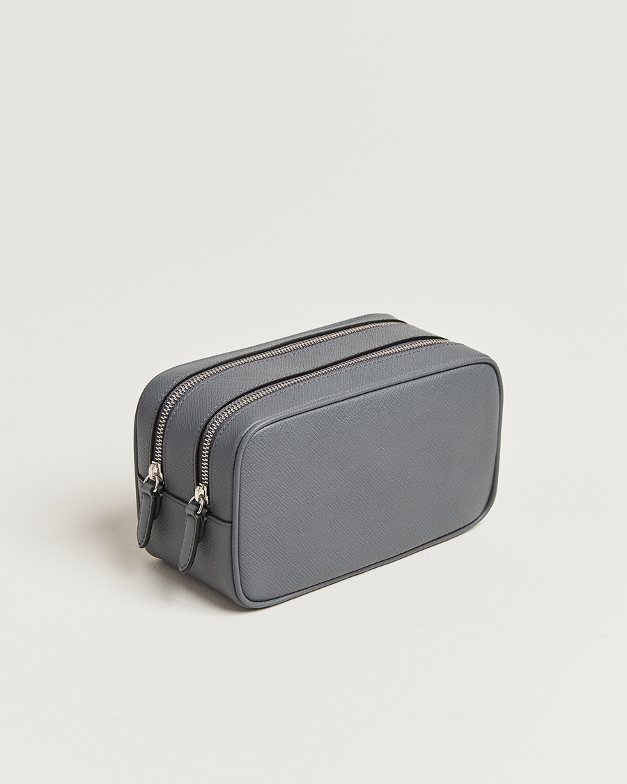 Mies |  | Smythson | Panama Double Zip Washbag Storm Grey