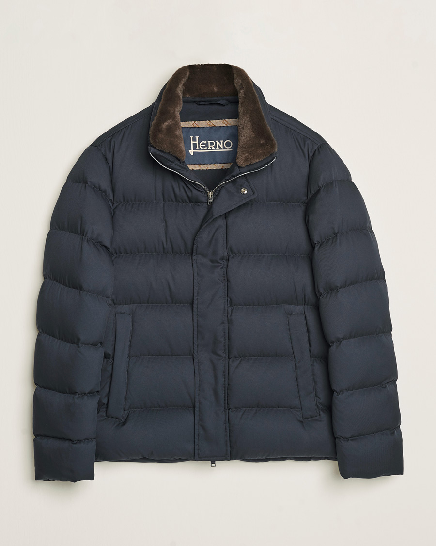 Mies | Takit | Herno | Faux Fur Down Jacket Navy