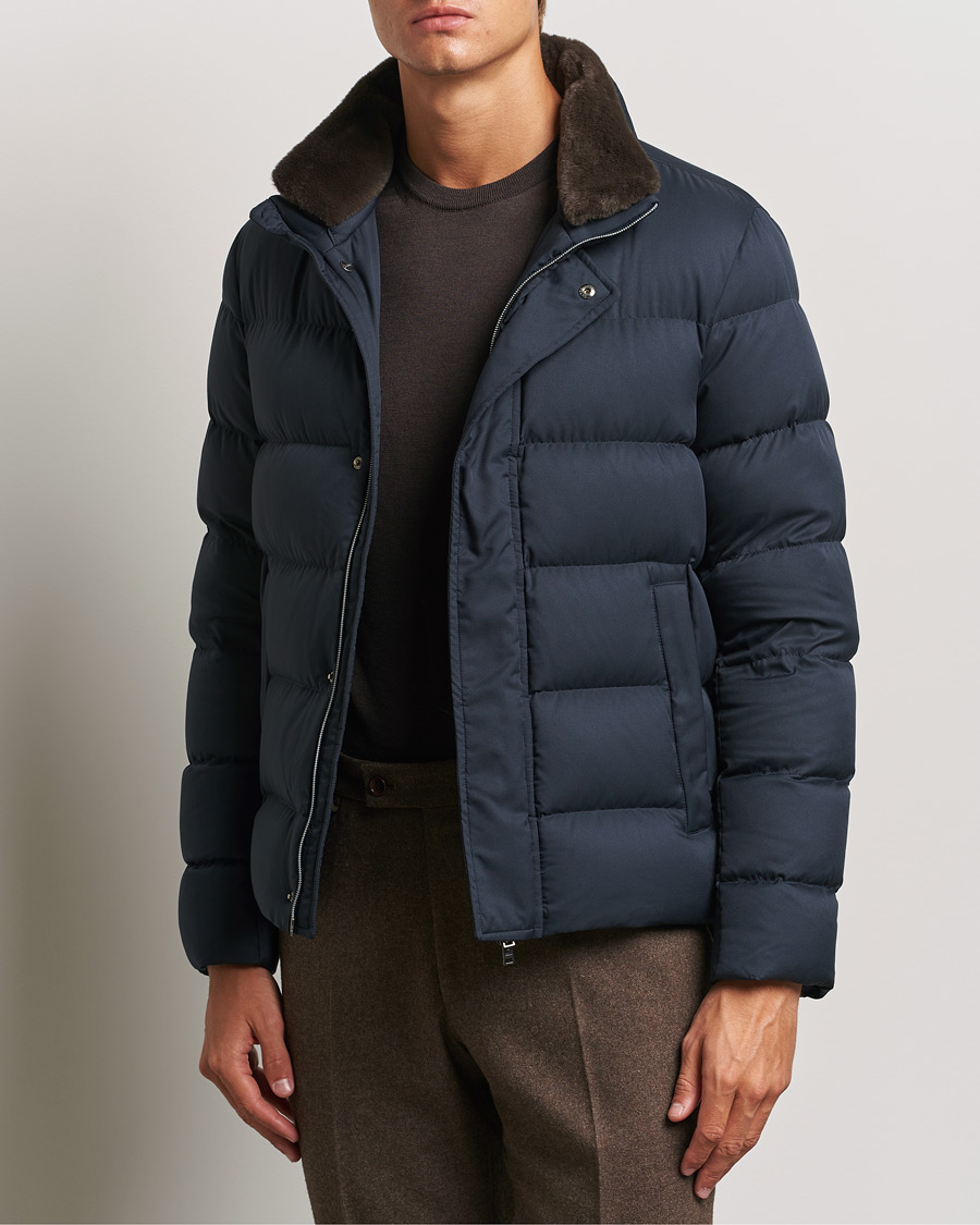 Mies |  | Herno | Faux Fur Down Jacket Navy