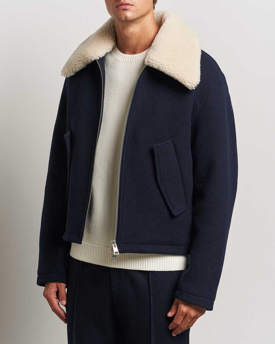 Mies |  | AMI | Wool Shearling Bomber Jacket Navy