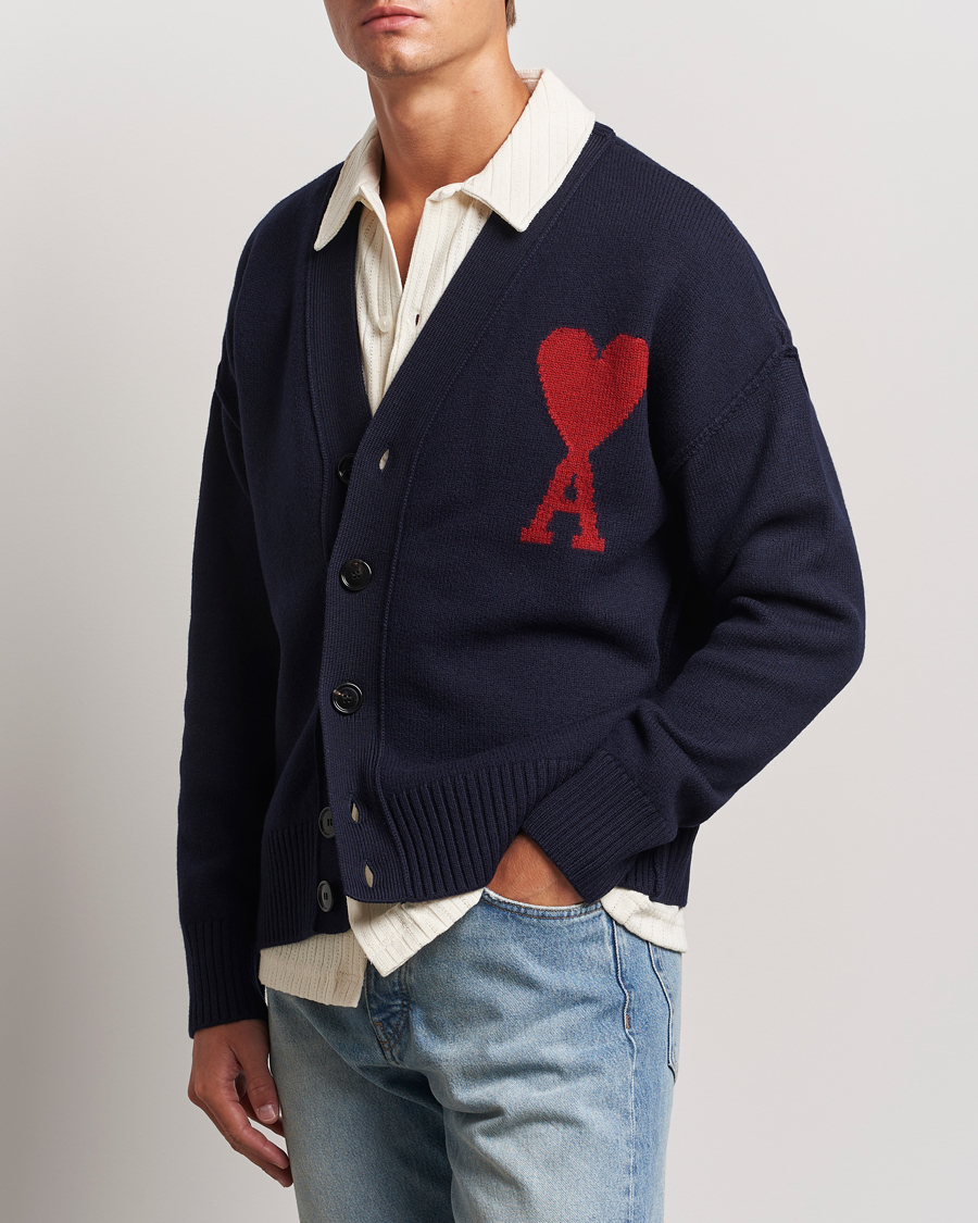 Mies |  | AMI | Big Heart Logo Cardigan Navy